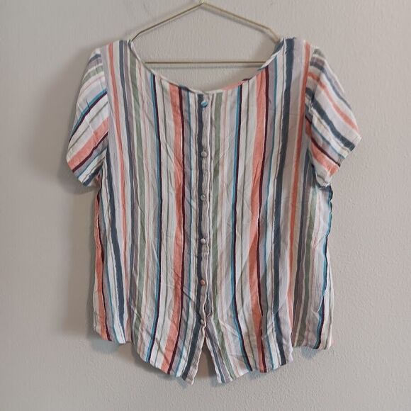 Torrid 00 Medium Large Abbey Gauze Button Back Blouse Semi Sheer Multi Stripe - Picture 4 of 6